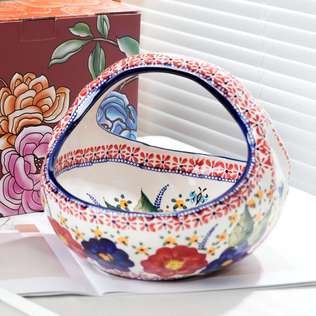 手绘西里西亚-陶瓷手提大号果篮