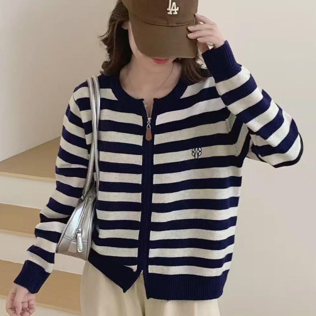 针织长袖圆领常规款条纹毛针织衫秋季韩版女装针织衫