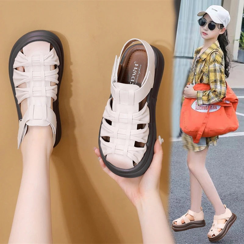 女童鞋子公主凉鞋2025春夏季新款儿童真皮软底小女孩中大童罗马鞋