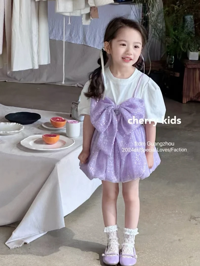 樱桃cherry 广东设计师品牌 洋气夏季女童小童紫色套装甜美