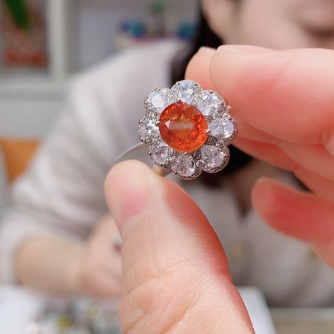 石榴石（芬达石）戒指银S925镶嵌