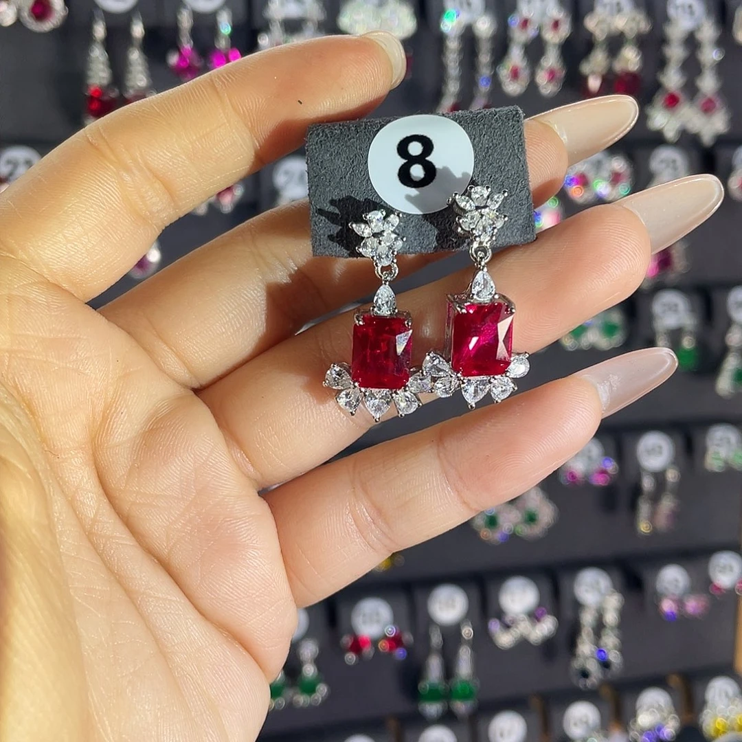 红宝石耳饰银S925镶嵌8