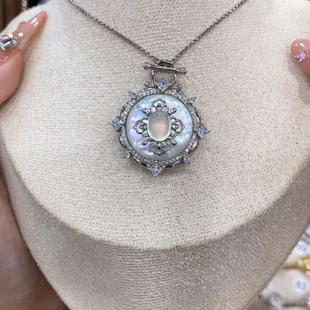 蛇纹石玉银S925镶嵌颈饰