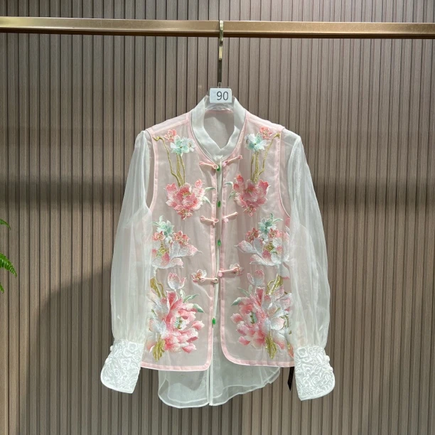 浪漫牡丹 新中式春夏新款重工刺绣桑蚕丝欧根纱马甲背心