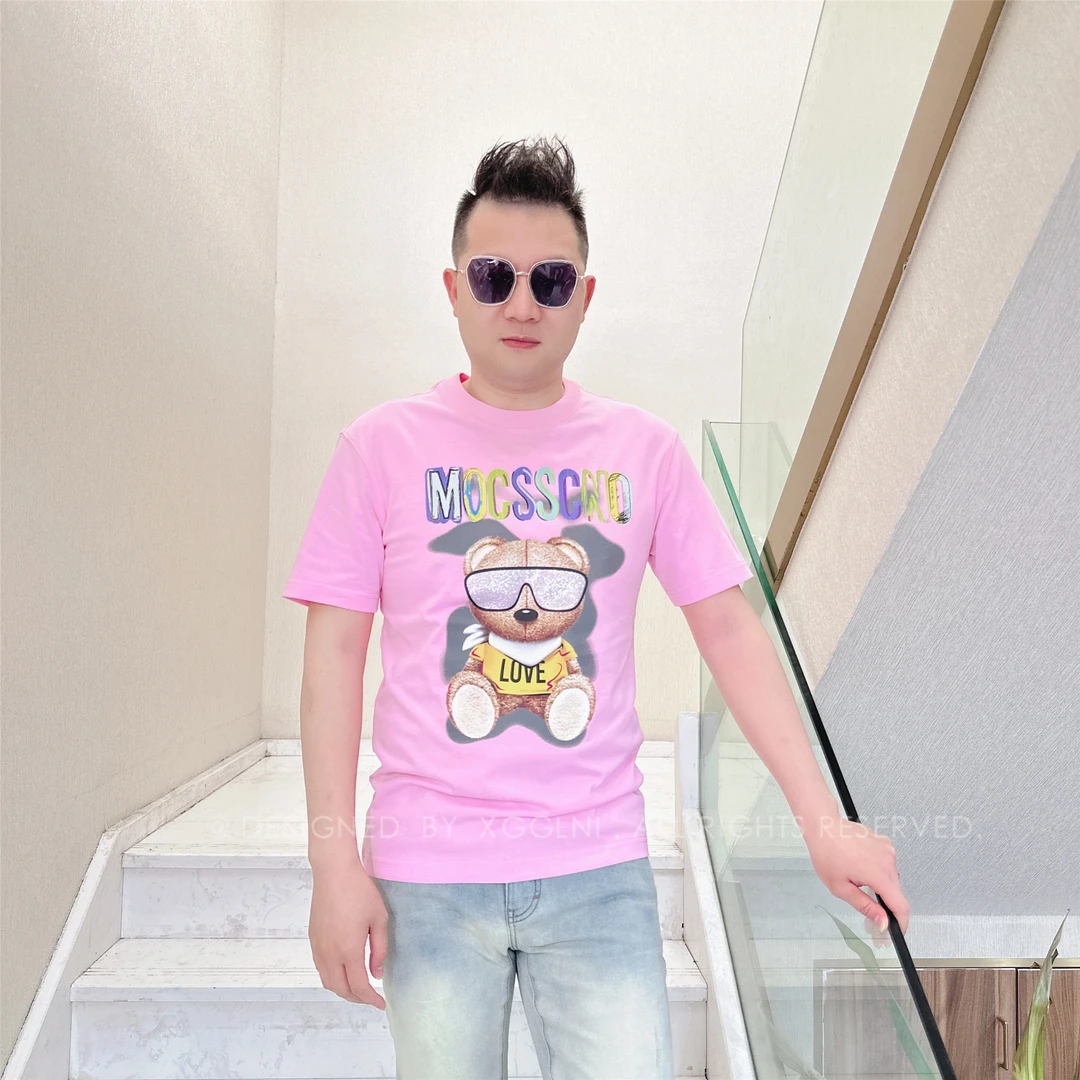 春夏款MOCSS小熊穿黄色衣服男士品质高端轻奢洋气上档次潮短袖T恤