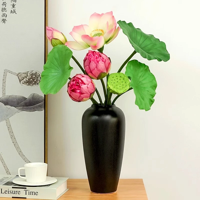 荷花仿真花客厅餐桌莲蓬假花摆件莲花塑料花干花供佛道具插花摆设