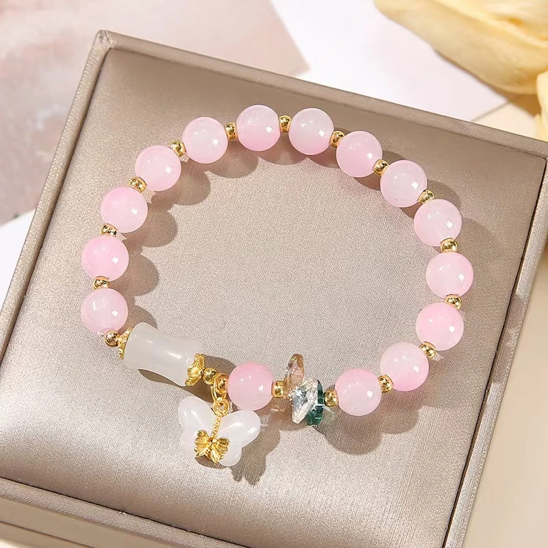 新款蝴蝶福气自来晕染粉色手链S120