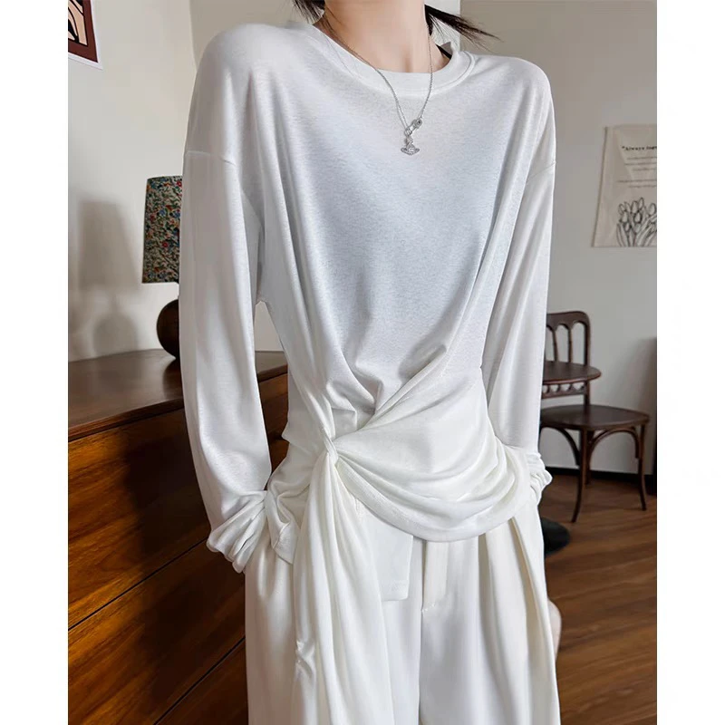 纯欲薄款微透空调衫女夏季2025新款侧绑带显瘦收腰设计感罩衫上衣