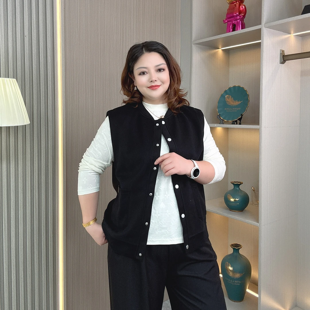 马甲女春秋季新款大码休闲圆领马夹卫衣开衫坎肩无袖背心宽松外套