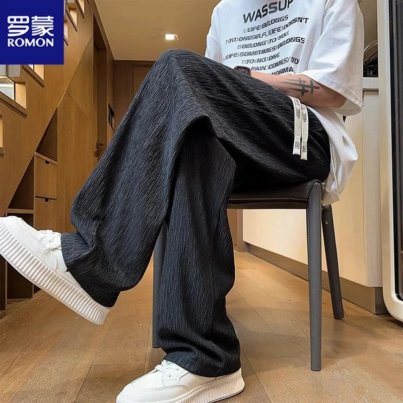 纹理垂感休闲裤子百搭春夏季新款潮流宽松直筒阔腿长裤