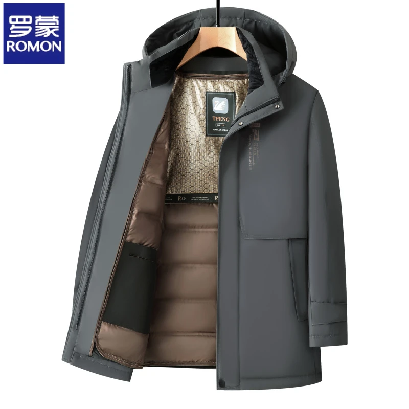 罗蒙男士新款可脱卸内胆鸭绒冬季保暖外套商务休闲羽绒服防寒保暖