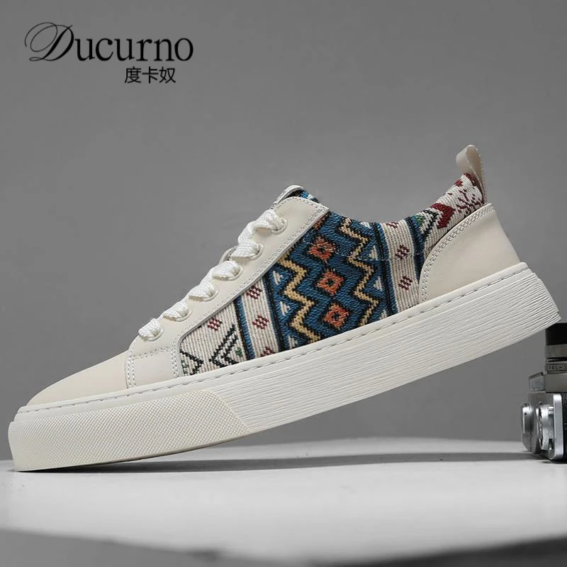 度卡奴帆布鞋男款2025秋季新款时尚休闲刺绣板鞋潮流百搭小白鞋男