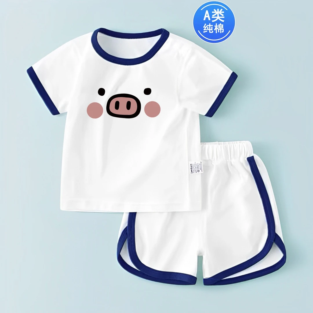 猪鼻子~宝宝分体套装夏季短袖薄款婴儿衣服纯棉男童幼儿短裤夏装