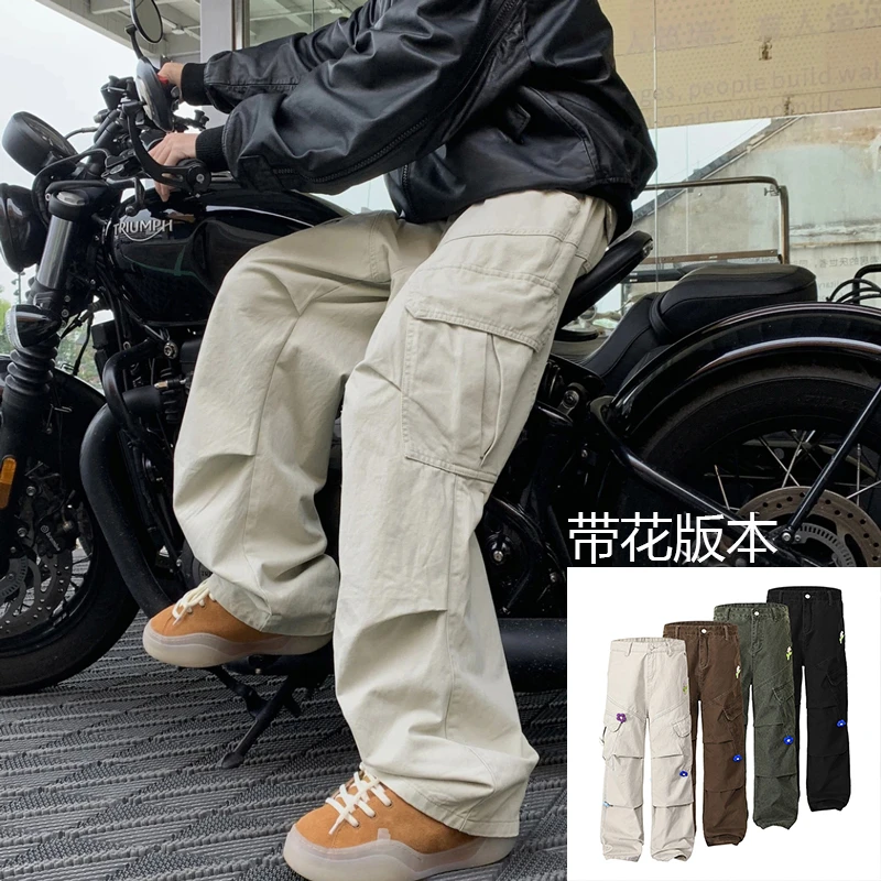 纯棉多口袋工装裤男美式高街cleanfit春宽松直筒阿美咔叽休闲裤子