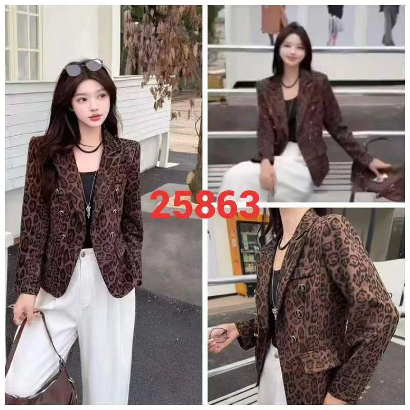 525863高级感炸街豹纹西装外套休闲上衣时尚设计感