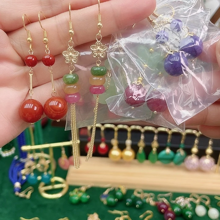 玛瑙/玉髓合金耳饰