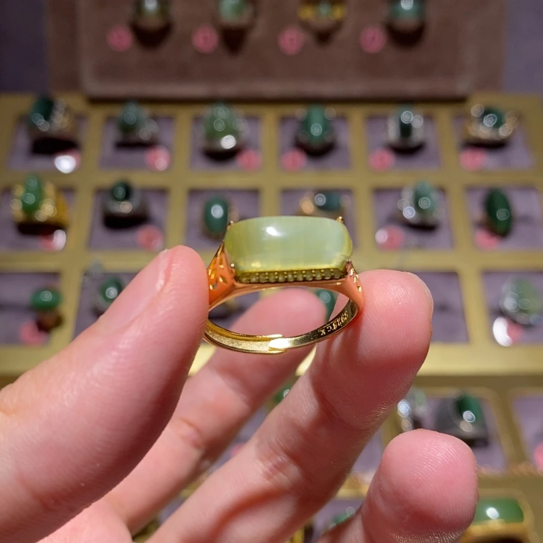 和田玉（碧玉）戒指银S925镶嵌