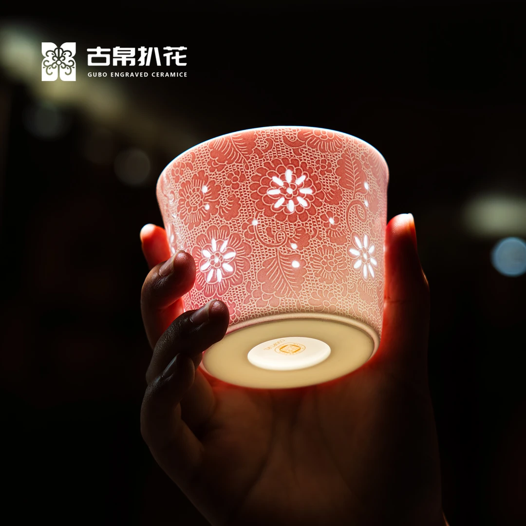 古帛扒花 玲珑猪口杯 陶瓷酒杯水杯茶杯新款日式高级咖啡杯礼盒装