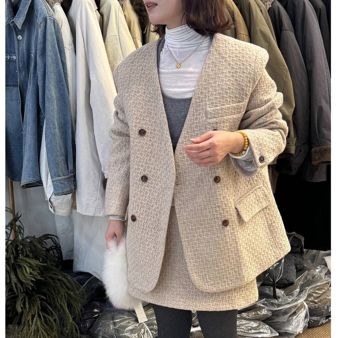 KIKI严选：8830-1-1+9家欧货南油秋冬小香风外套短裙加厚两件套装