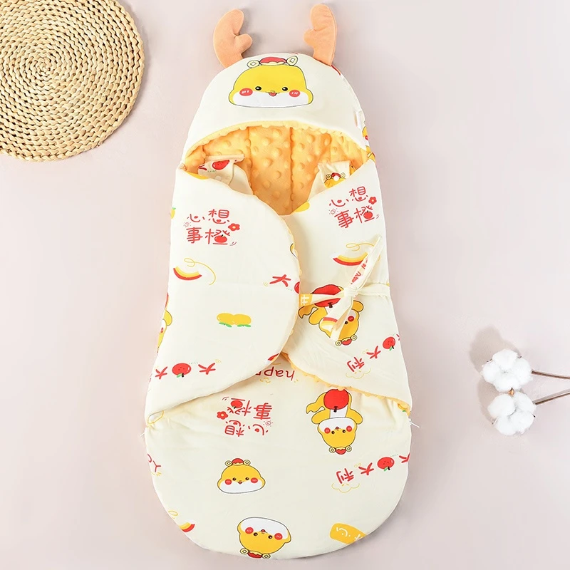新生儿防惊跳睡袋包被夜醒踢被加厚5D安抚豆豆绒送口水巾冬款加厚