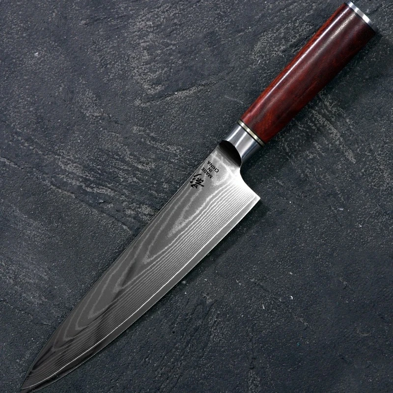《影》真大马士革流沙纹10CR15MOV钢芯62±HRC红檀木流沙主厨牛刀