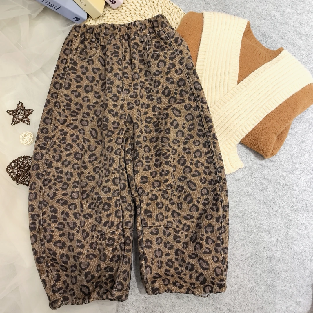 女童冬季豹纹裤加绒百搭长裤