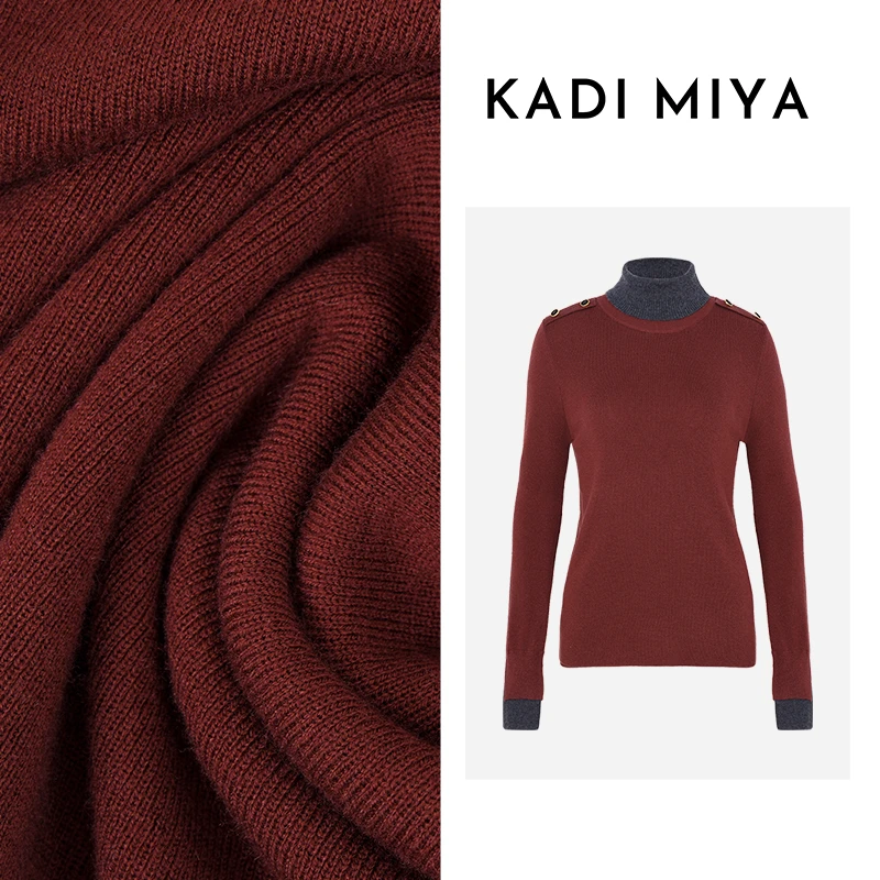 KADIMIYA【莫斯科】法式羊毛撞色假两件时髦高领针织显瘦套头衫女