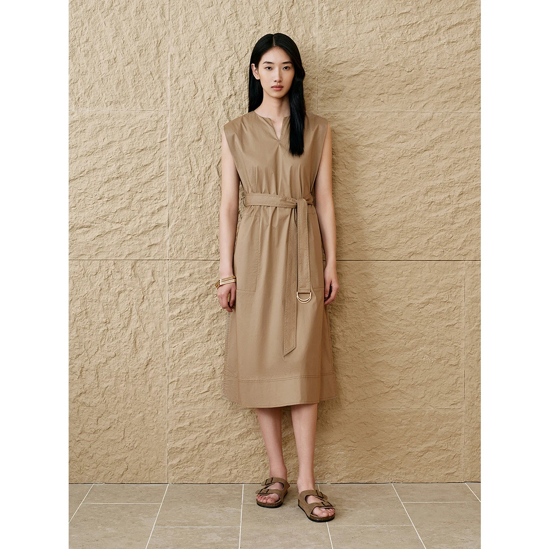 INSUN恩裳商场同款夏季新款复古有机棉廓形无袖连衣裙9C35205170