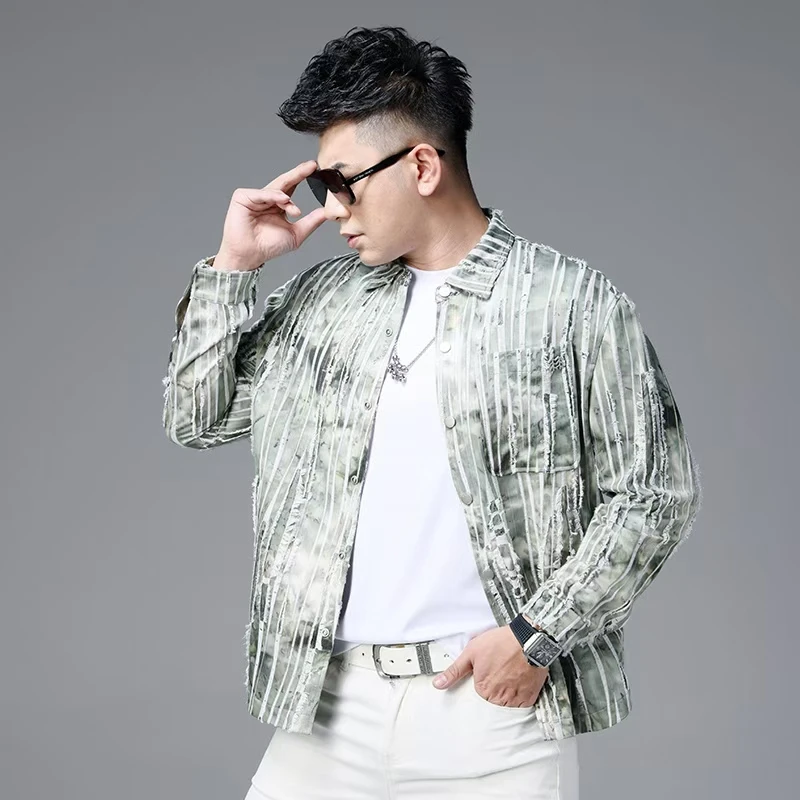 高端男士夏季修身长袖衬衫上衣条纹春季新款休闲宽松潮流衬衣外套