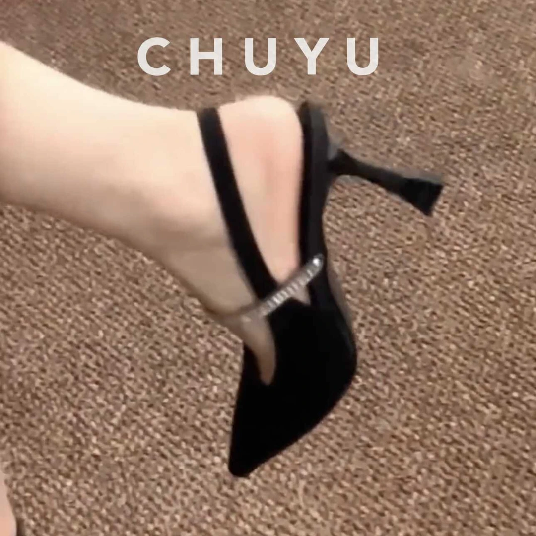 后空黑色高跟鞋气质法式包头凉鞋2025夏季不累脚外穿设计感单鞋女