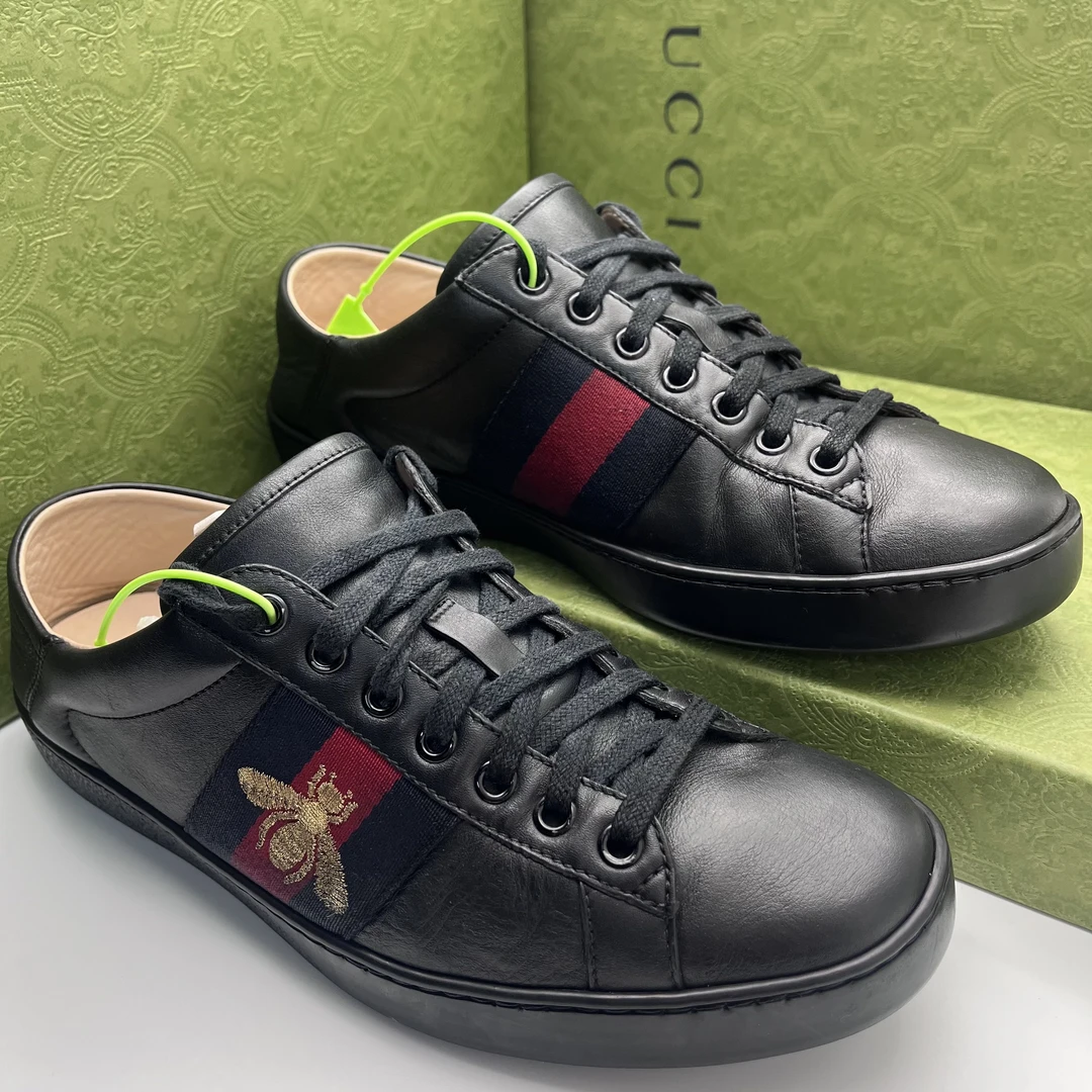 90新 GUCCI/古驰 40.5欧码/(福利款）经典男士黑色蜜蜂刺绣板鞋