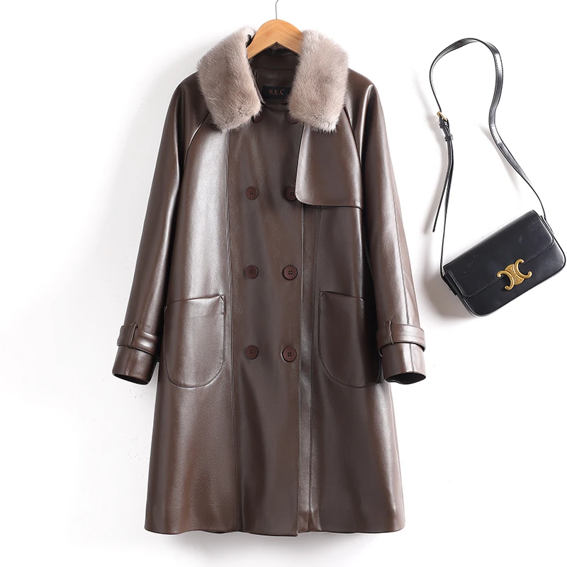 海宁真皮羽绒服女貂毛领皮外套LFR-268