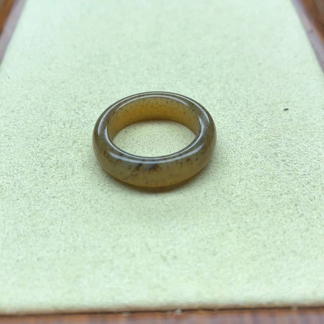 和田玉戒指未镶嵌7桂花糖小宽条9码