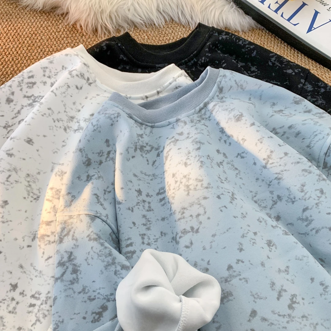 美式男士秋装卫衣宽松高街青少年修身街头圆领显瘦痞帅打底长袖