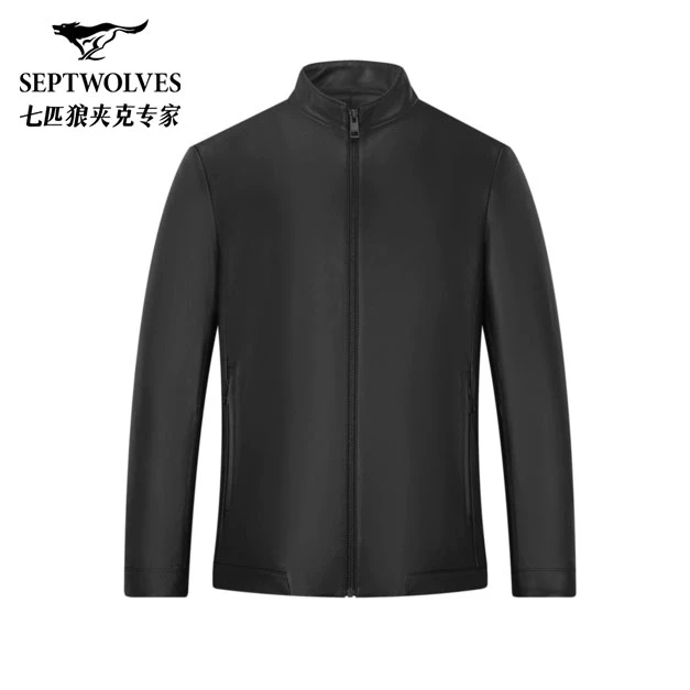 【真皮皮衣】七匹狼男士男装黑色正品休闲官方夹克外套舒适高级感