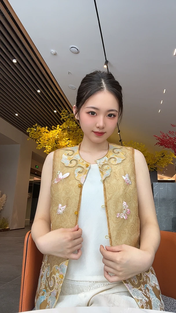 【如意】夏季新款马甲新中式宽松圆领网纱绣花上衣马夹女款