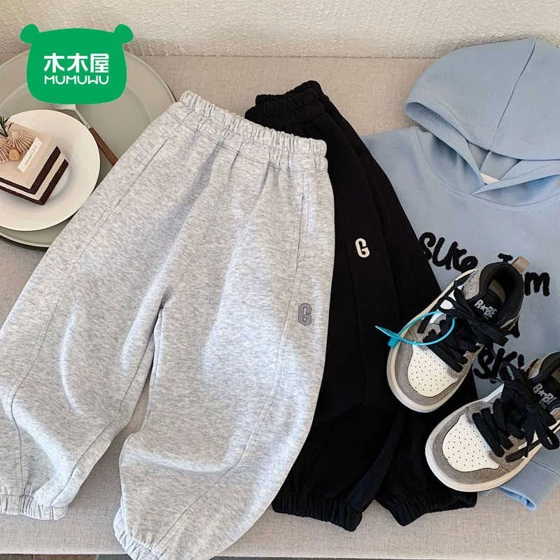 木木屋儿童运动裤长裤春秋新款男童卫裤字母简约宝宝束脚休闲裤潮