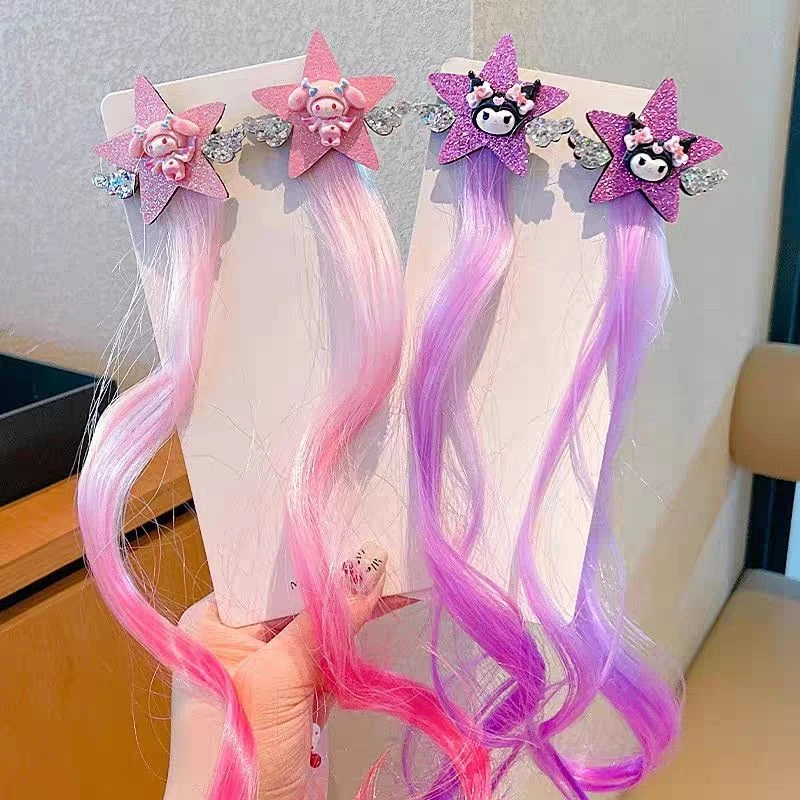 三丽鸥儿童假发辫子挑染公主可爱卡通五角星头饰女宝卷发发夹