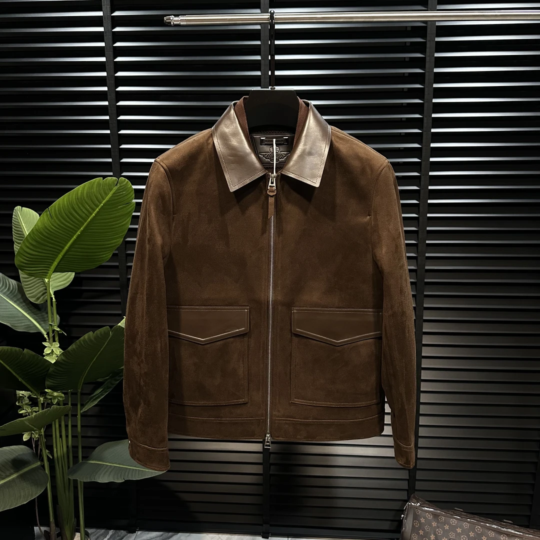 【鹿皮绒拼皮】秋季2025新款男士翻领百搭休闲夹克50572