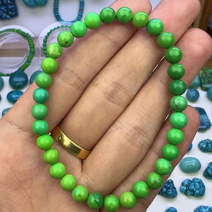 菜籽绿水草纹圆珠手串