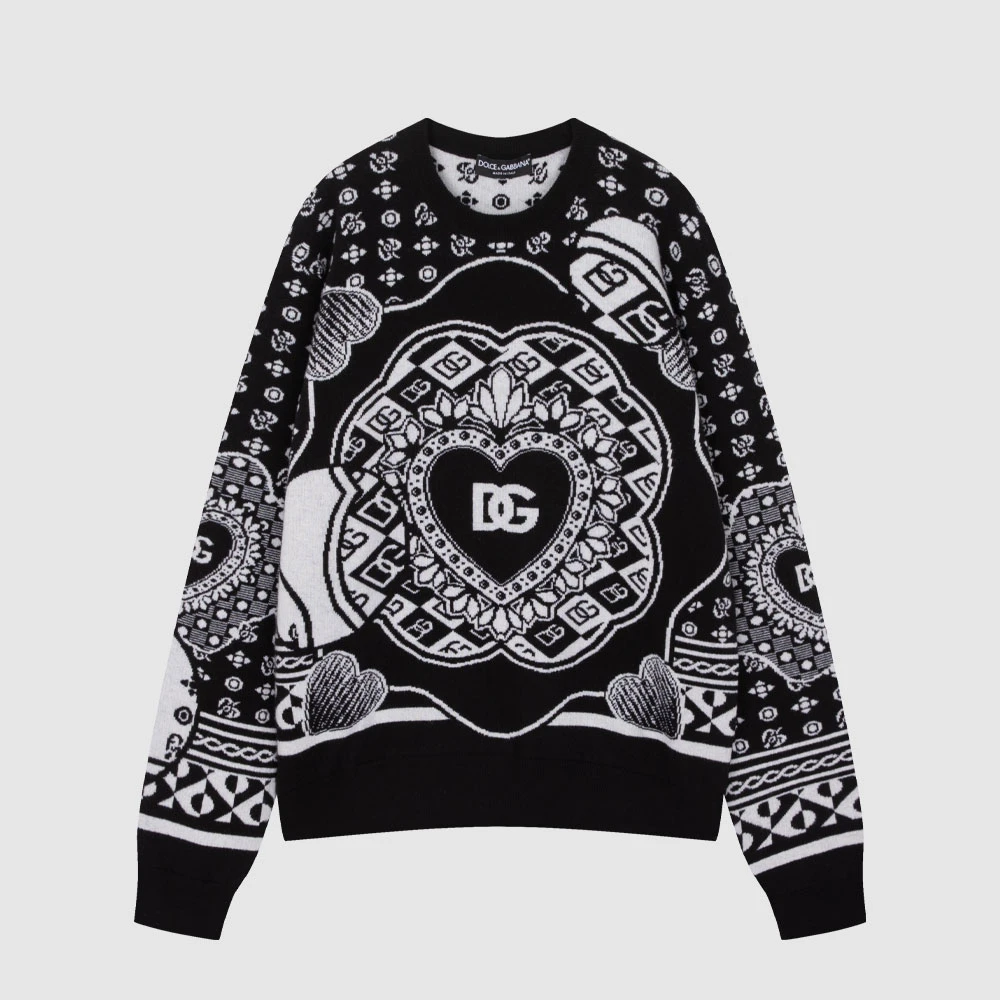 DOLCE GABBANA杜嘉班纳DG羊毛复古圆领男针织衫GXJ79TJAWJ4S9000