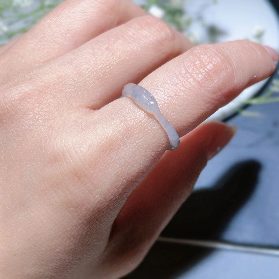 【生肖戒圈】天然和田玉点墨青花生肖蛇本命年戒圈内径16.3mm
