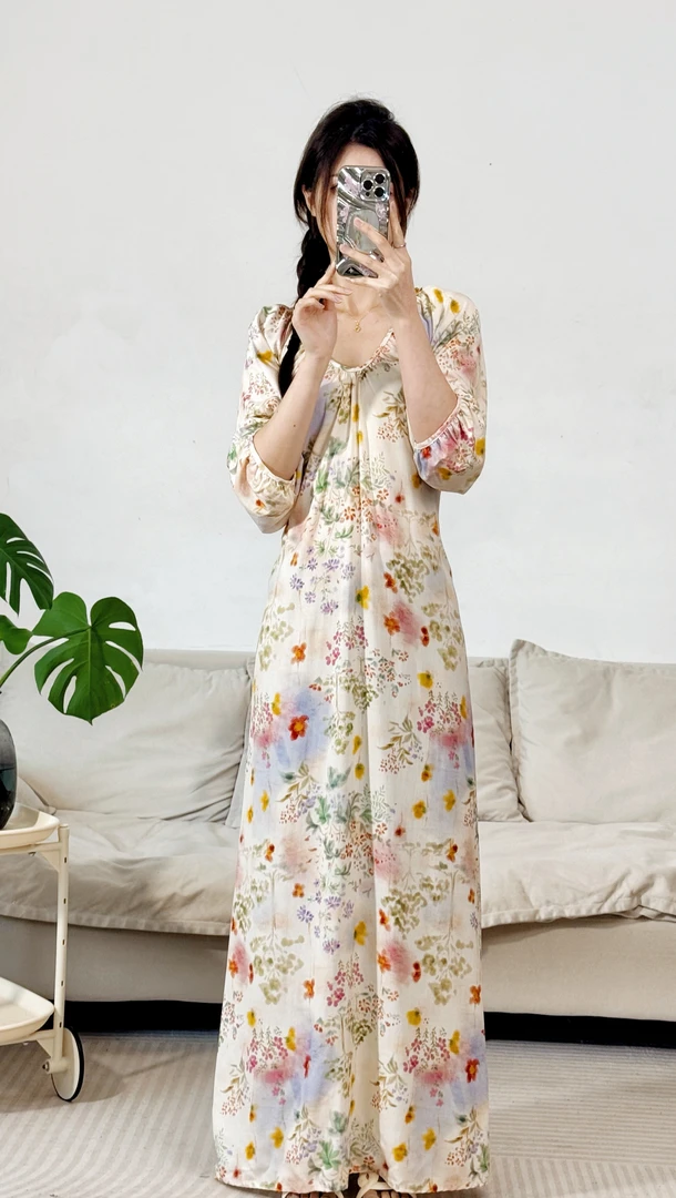 【熙熙家】高个170专享2025新款绵绸修身连衣裙气质中长款宽松显瘦