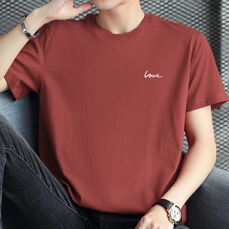 M08-443纯棉t恤男短袖宽松圆领上衣服美式潮流夏季半袖全棉打底衫