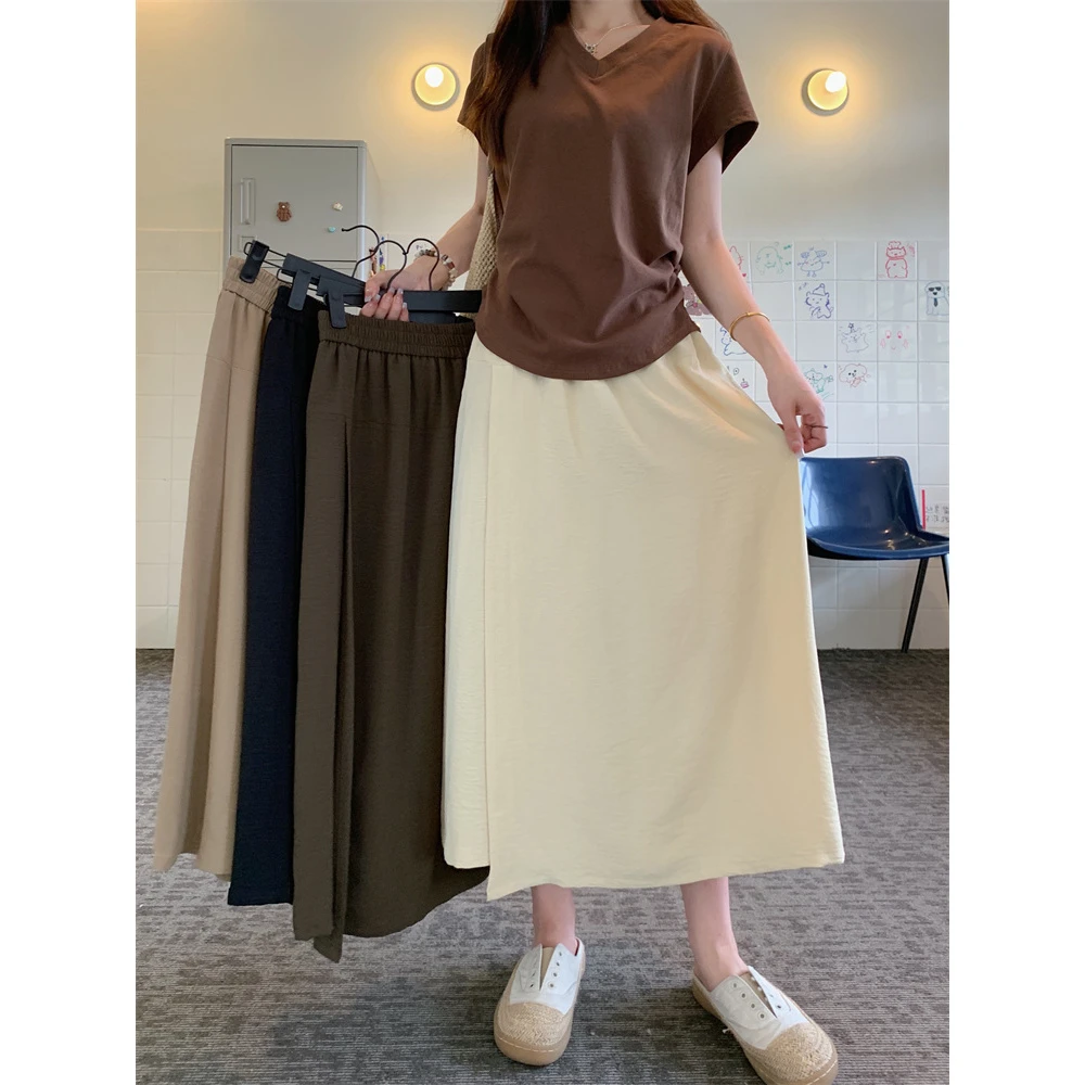 夏季薄款防晒裙裤女高腰开叉慵懒风显瘦九分裤裙#66279