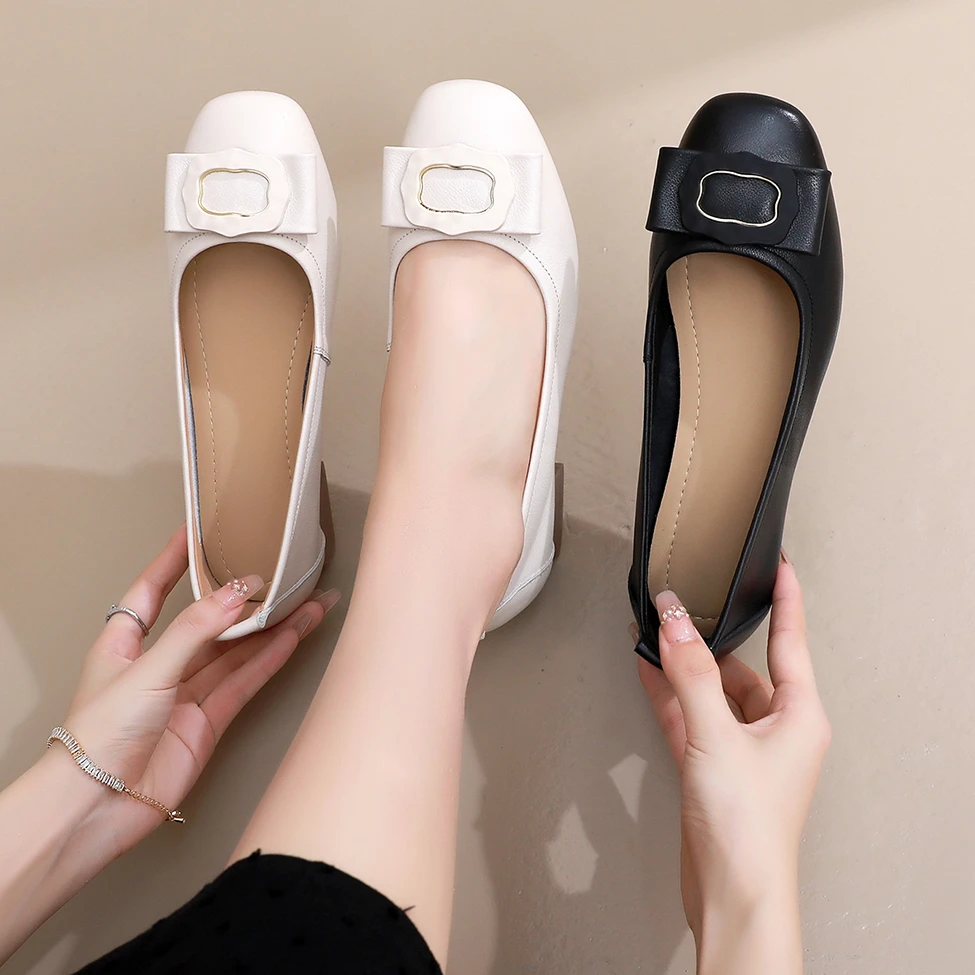 大码浅口妈妈真皮2025秋季新款单鞋软底皮鞋舒适女鞋通勤工作鞋