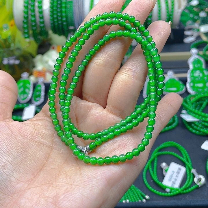 翡翠未镶嵌颈饰翡翠项链阳绿4