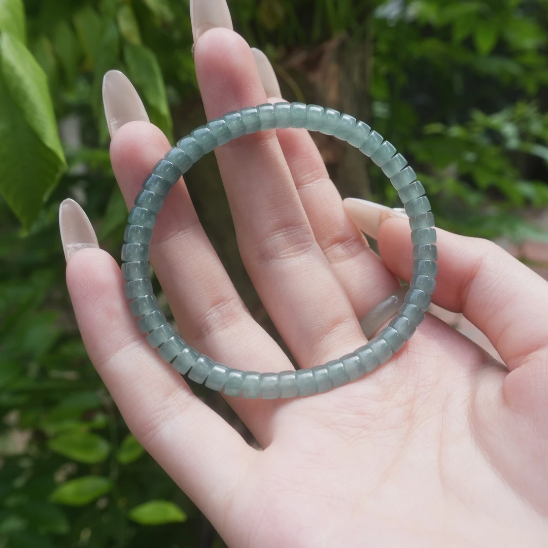 （女生配饰）天然a货翡翠卡5.4mm归圆翡翠药片手串