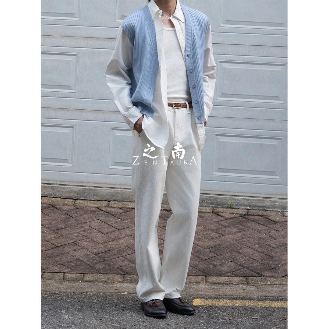 【神盐会长品牌】之南ZENTAURA丨竹节纹白直筒牛仔裤四季百搭休闲裤