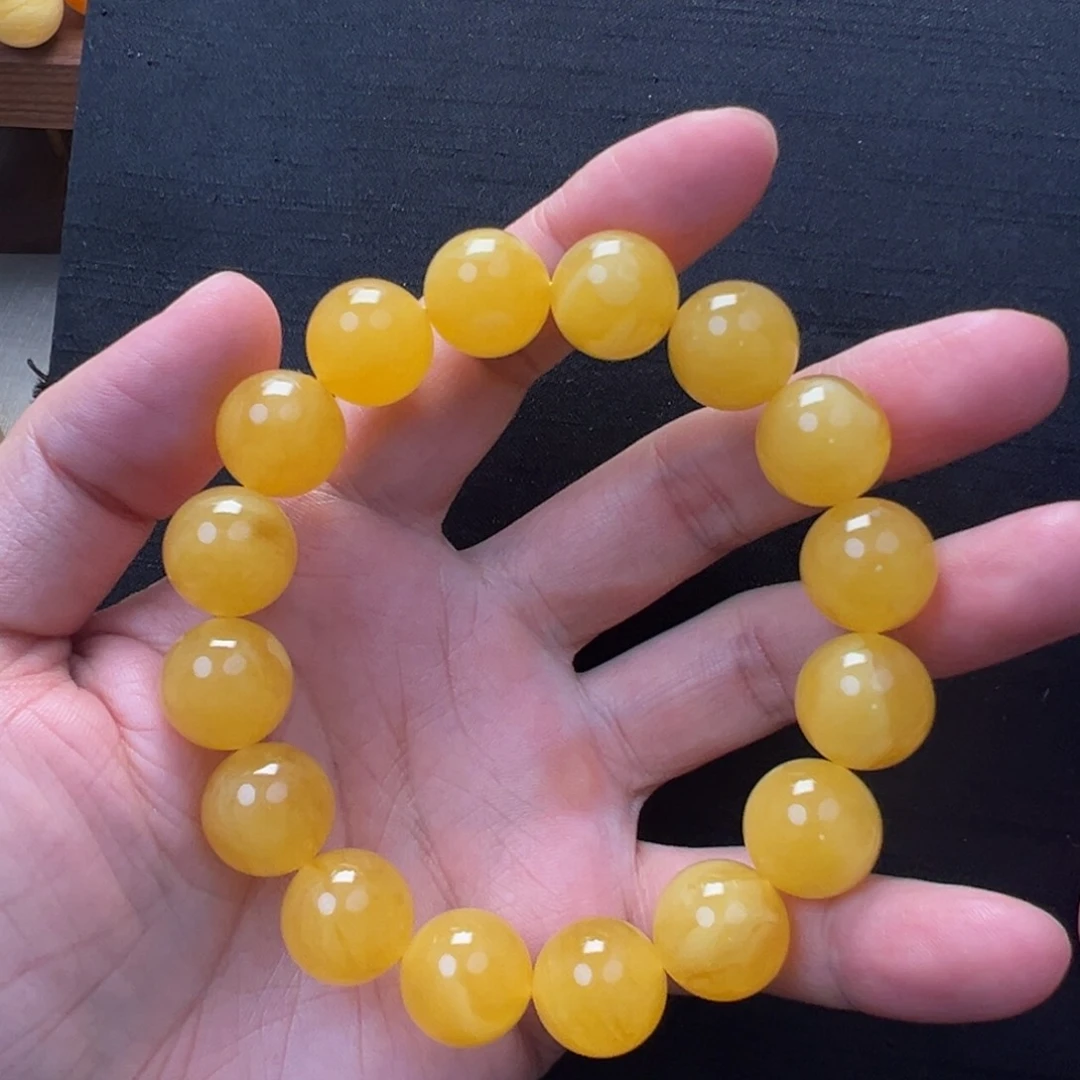 未镶嵌琥珀裸石焦皮橘红同料圆珠手串14mm